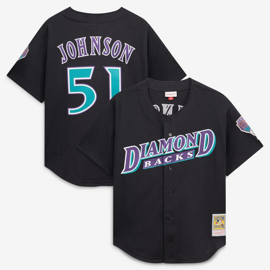 Randy Johnson Arizona Diamondbacks Mitchell & Ness Cooperstown Collection Mesh Batting Practice Button-Up Jersey - Black