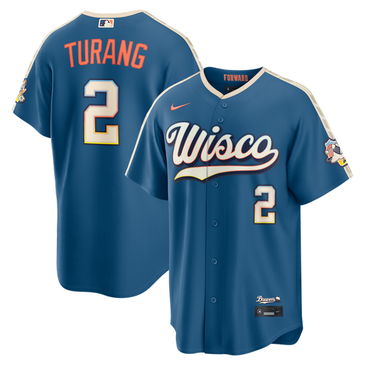 Brice Turang Milwaukee Brewers Nike 2026 City Connect Stadium Jersey - Mineral Blue