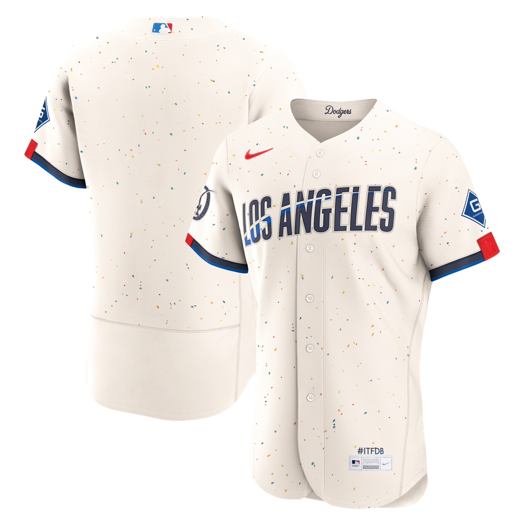 Los Angeles Dodgers Nike City Connect Authentic Sponsor Patch Jersey - Cream