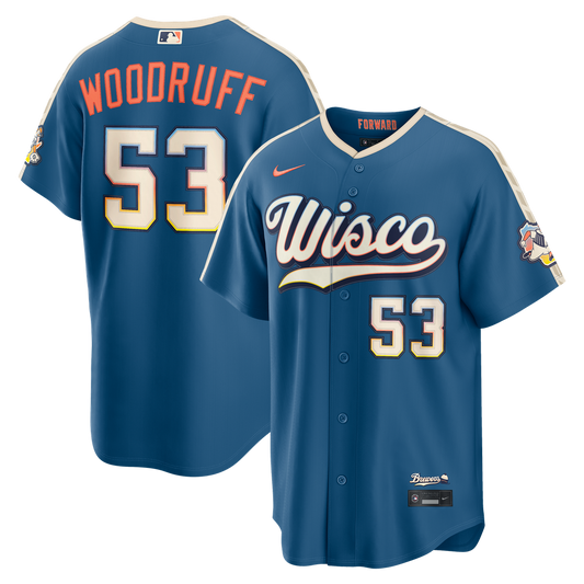 Brandon Woodruff Milwaukee Brewers Nike 2026 City Connect Stadium Jersey - Mineral Blue
