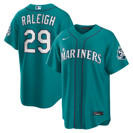 Cal Raleigh Seattle Mariners Nike  Alternate 50th Season Patch Stadium Jersey - Teal